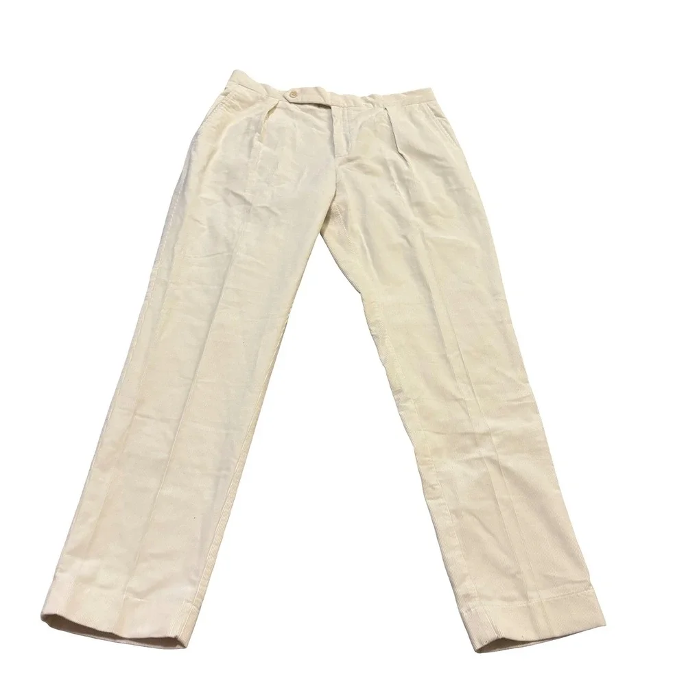 Polo Ralph Lauren Mens Cream Corduroy Pleated Pants 35x30 Straight Leg‎ Portugal